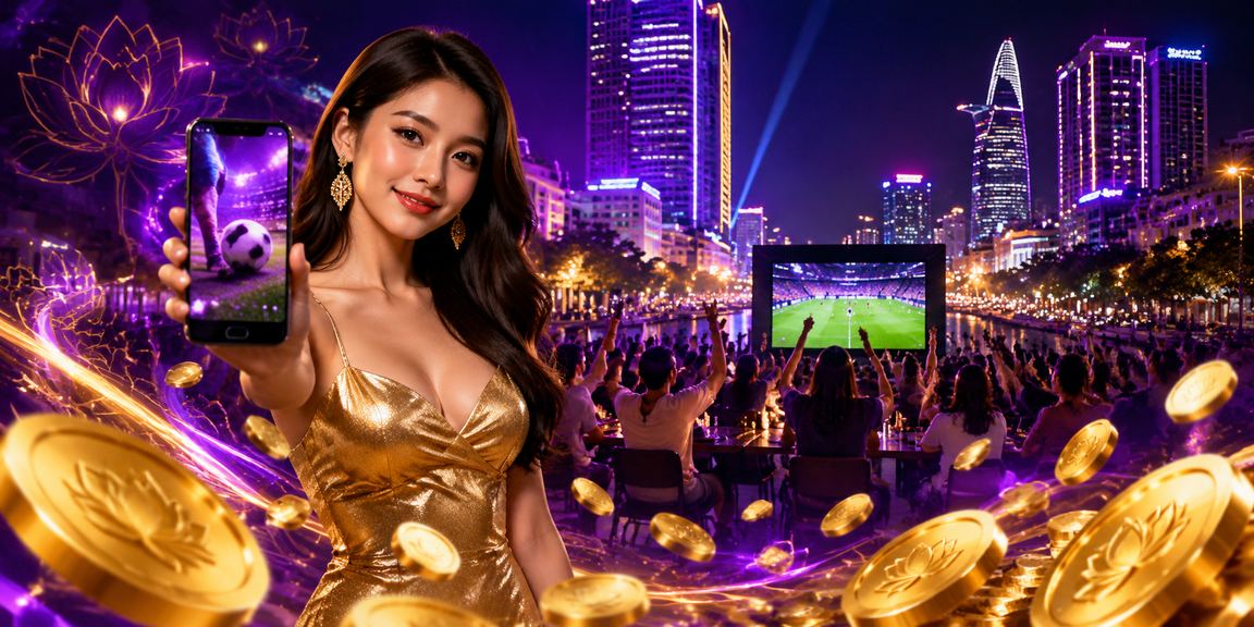 Màn hình cá cược bóng đá neon tại TP. Hồ Chí Minh về đêm với giao diện đặt kèo trực tuyến