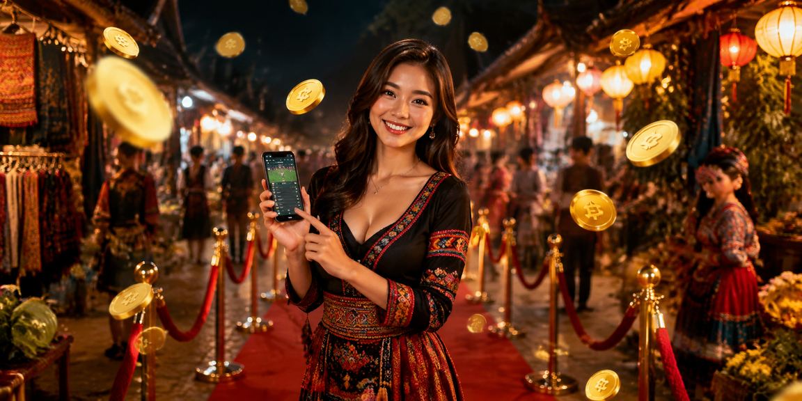 Người dùng chơi casino trên điện thoại di động tại chợ đêm Sapa với khung cảnh núi rừng Tây Bắc